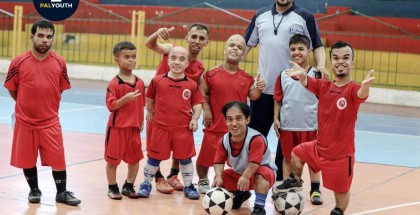 Palestinian football team for short people participate in football training in preparation for participating in external tournaments.