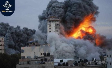 In the video, occupation aircraft destroy the “Palestine Tower” in western Gaza